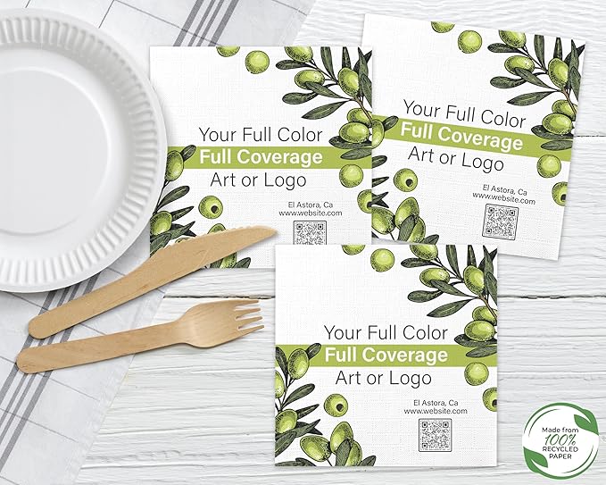 100% Recycled Custom Cocktail Napkins - Personalized 100% Recycled Napkins - Eco-friendly & Full-Color Digital Printed - Events & Celebrations - Pack of 50 - All Over Embossed Full Coverage, 5"x 5"