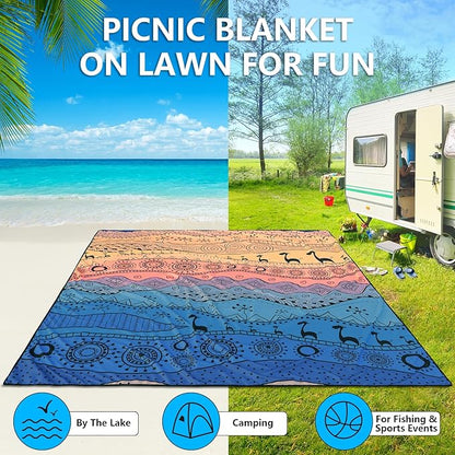 Beach Blanket Waterproof Sandproof Extra Large Beach Mat 79" X 83"/120"x108"for 1-8 Adults Quick Drying Durable Outdoor Picnic Mat for Beach Travel Camping Hiking