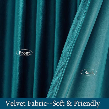 PRIMROSE Teal Velvet Curtains 108 inch Long for Living Room,Set of 2 Panels Blackout Rod Pocket Back Tab Window Treatment Room Darkening Heavy Decorative Curtains Drapes for Bedroom