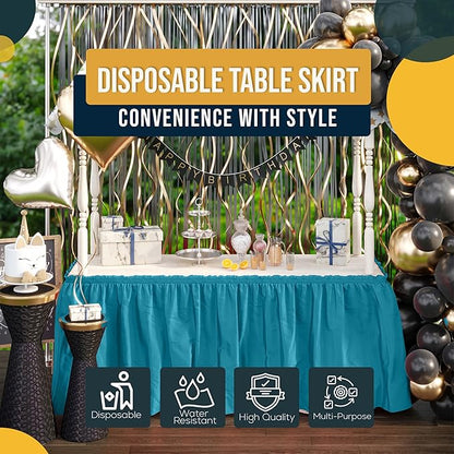 Exquisite Ruffle Table Skirt Turquoise 2 Pack 14 Ft Long Table Skirts for Rectangle Tables 6ft Plus or Round Tables Skirts with Adhesive Strip for Gender Reveal Decor & Happy Birthday Parties