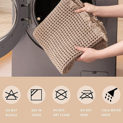 Waffle Bath Mat Non Slip, Boho Runner Rug, Super Absorbent Quick Dry Long Bath Runner Bathroom, Soft Farmhouse Bath Rug with Tassels, Washable Shower Mats for Floor 24"x48", Brown
