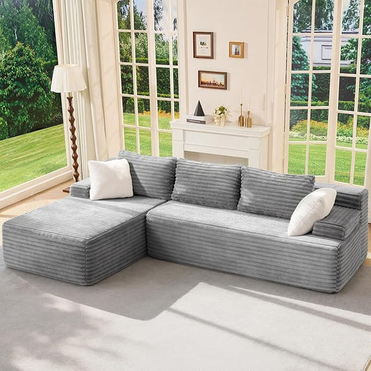 Hobestluk Modular Sectional Sofa Couches L-Shape Couch 3 Seat Modular Sofa Memory Foam Sectional Couches for Living Room, Cloud Couch with Oversized Chaise (96” Left Facing)