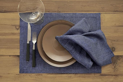 Solino Home Linen Cloth Napkins Set of 4-100% Pure Linen Chambray Navy Dinner Napkins 20 x 20 Inch for Fall, Autumn, Thanksgiving, Christmas, Winter - Athena, Handcrafted and Machine Washable