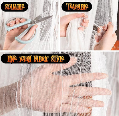 400" x 85" Halloween Creepy Cloth - Large Size Spooky Fabric - Scary Gauze Blood Creepy Cloth for Haunted House, Party, Yard, Wall, Doorway, Outdoors Decoration (White)