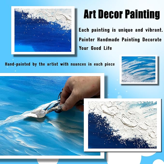 Blue and White Pictures for Wall Bedroom Ocean Hand Painted Wall Art for Office Large Canvas Wall Art for Living Room Size 29 x 58 Inch