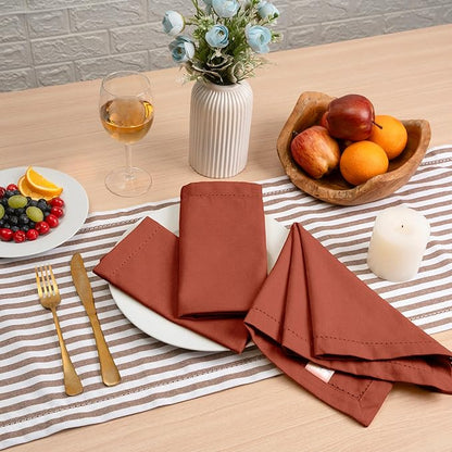 Blue Needles Set of 12 Hemstitch Linen Napkins 100% Cotton Rust Cloth Dinner Napkins 18x18 inches, Soft, Reusable, Absorbent, Washable, Ideal for Fall Thanksgiving Events, Parties & Everyday Use