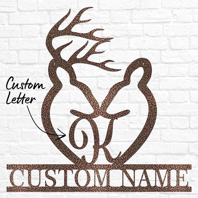 Metal Deer Letter Monogram with Names | Cabin Wall Monogram Sign | Deer Hunter Gift | Couples Gift | Letter Decor | Wedding Gift, Metal Sign