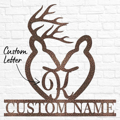 Metal Deer Letter Monogram with Names | Cabin Wall Monogram Sign | Deer Hunter Gift | Couples Gift | Letter Decor | Wedding Gift, Metal Sign