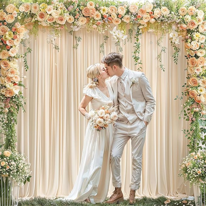 8 x 10ft Champagne Backdrop Curtains for Wedding Photo Background Curtains Wrinkle Resistant Backdrop for Party Photoshoot Polyester Curtains Drapes for Baby Shower Birthday with Rod Pocket, 2 Panels