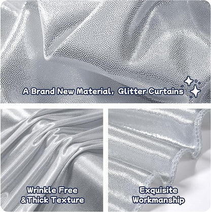 leegleri 40x10ft Thick Silver Glitter Backdrop Curtain Panels for Parties, Wrinkle Free Sequin Sparking Photo Backdrop Drapes, 8 Panels 5x10ft Shimmer Back Drop Cloth for Wedding Birthday Photography