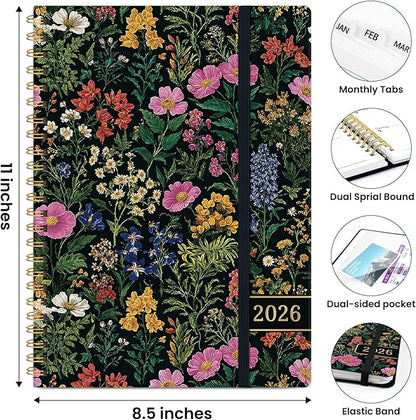 2026 Planner, Weekly and Monthly Planner for Women, Jan 2026 - Dec 2026 Pretty 2026 Calendar Planner with Monthly Tabs, Inner Pocket, Spiral Binding, Perfect for Office Home School - 8.5" x 11", Abundant Floral