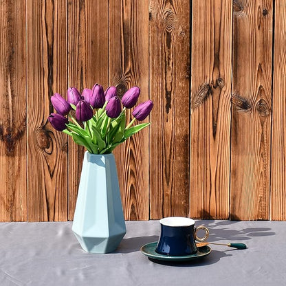 ONLY ART Artificial Purple Tulips 20 Pcs – 13.5 Inch PU Faux Flowers with Bendable Stems for Home Décor, Wedding Centerpieces, DIY Floral Arrangements, Table Decorations