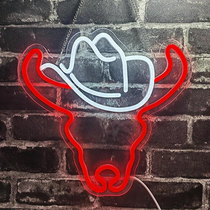 Cowboy Bull Neon Sign for Wall Decor Cowboy Kit Led Neon Light for Bar Wedding Birthday Home Party ，Art Decor Gifts for Boys Game Room,Powered by USB