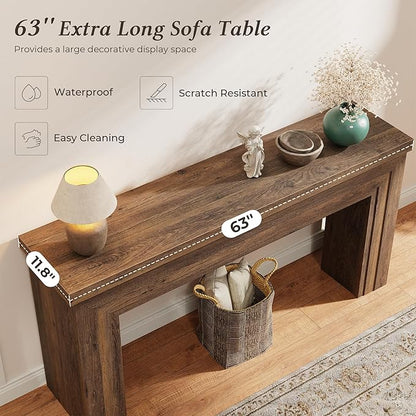 Huuger 63 Inch Entryway Table, Retangular Console Table with Storage, Farmhouse Sofa Table Behind the Couch, Long for Entrance, Hallway, Foyer, Living Room, Rustic Brown