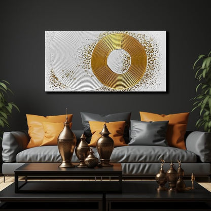 White and Gold Wall Decor for Living Room Abstract Circle Painting Wall Art for Dining Room Modern Art Wall Decor for Office Size 24 x 47 Inch