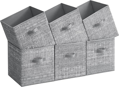 SONGMICS Storage Cubes, 13-Inch Non-Woven Fabric Bins with Double Handles, Set of 6, Closet Organizers for Shelves, Foldable, for Clothes, Cattail Gray UROB033G01