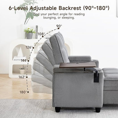 41.7" Oversized Chaise Lounge Chair Indoor, Boucle Upholstered Sofa Bed with Adjustable Backrest, Deep Seat Reading Chair, Sofas Couches for Living Room, Storage, Cup Holders & 360° Swivel Side Table