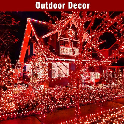 Nisocy 200 LED Red String Lights with Green Wire, Waterproof Christmas Tree Fairy Lights with 8 Modes, Indoor Outdoor Decorative Lighting for Holiday, Party, Garden, Patio(66FT)