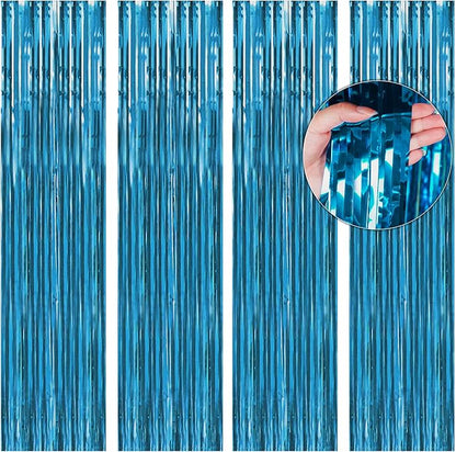 BTSD-home Aquamarine Foil Fringe Curtain, Metallic Photo Booth Backdrop Tinsel Door Curtains for Wedding Birthday Bridal Shower Baby Shower Bachelorette Christmas Party Decorations(4 Pack, 8ft x 3ft)