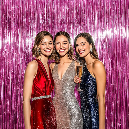BTSD-home 4 Pack Pink Fringe Curtain, Metallic Photo Booth Backdrop Tinsel Door Curtains for Wedding Birthday Bridal Shower Baby Shower Bachelorette Christmas Party Decorations(8ft x 3ft)