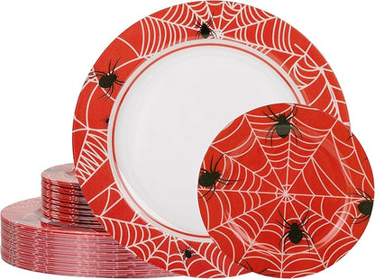 WELLIFE 20PCS Spider Web Party Plates – Red Plastic Dinner & Dessert Plates (10×9.2" + 10×6.3") for Kids Birthday, Spider Theme Parties & Superhero Party Supplies