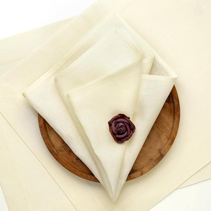 D'Moksha Homes Cream Linen Napkins 18 x 18 Inch - 100% Pure Linen Cloth Washable Dinner Napkins Set of 4 for Winter, Christmas, Holiday