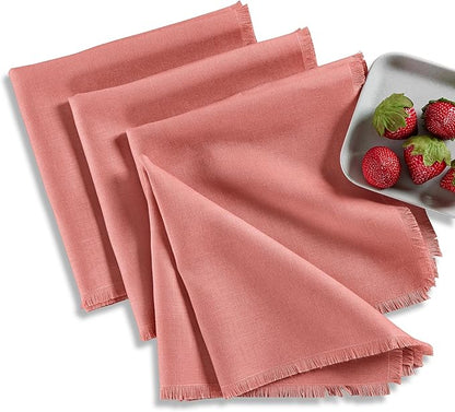 Solino Home Dusty Rose Linen Napkins Set of 4-100% Pure Linen Fringe Dinner Napkins 20 x 20 Inch