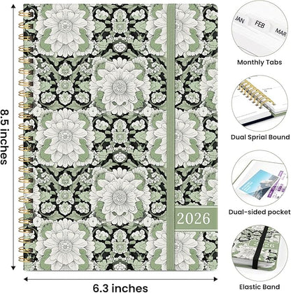 2026 Planner, Weekly and Monthly Planner for Women, Jan 2026 - Dec 2026 Pretty 2026 Calendar Planner with Monthly Tabs, Inner Pocket, Spiral Binding, Perfect for Office Home School - 6.3" x 8.5", Emerald Harmony