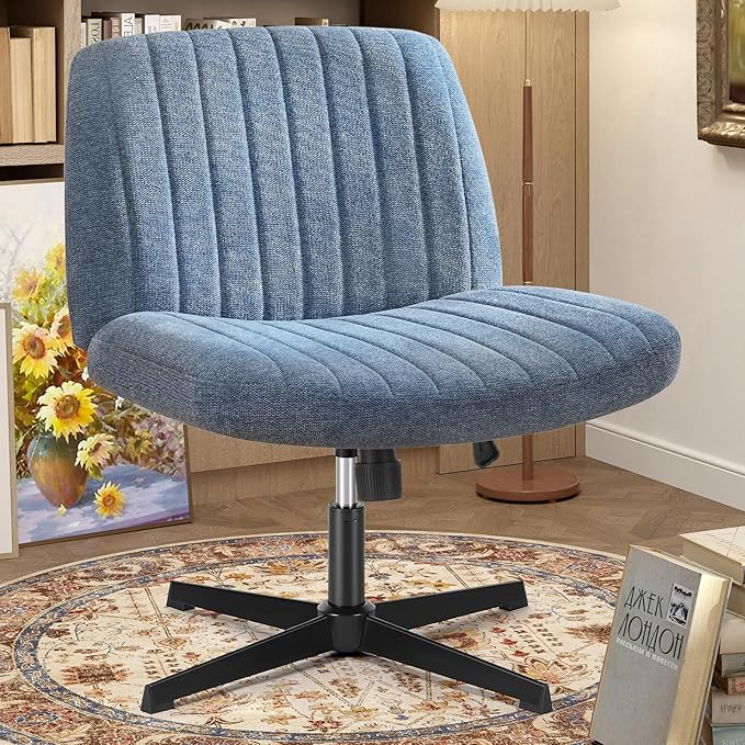 OLIXIS Criss Cross Chairs Legged Armless No Wheels Wide Seat Height Adjustable Swivel Rolling Padded Fabric Home Office Desk Seating for Bedroom, Student, Study Room