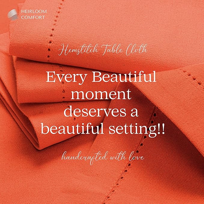 Orange Cotton Tablecloth, Table Cloth 52x70 Inch, Fits 4-6 Seats, Durable, Washable, Wrinkle Resistant, Rectangle Table Cover for Dining, Thanksgiving, Fall Gatherings, Rustic Decor