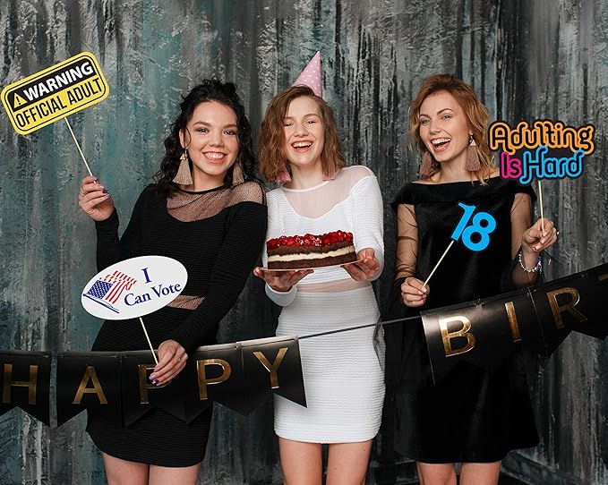 18th Birthday Photo Booth Party Props - 40 Pieces - Funny 18th Birthday Party Supplies, Decorations and Favors