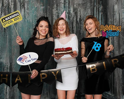 18th Birthday Photo Booth Party Props - 40 Pieces - Funny 18th Birthday Party Supplies, Decorations and Favors