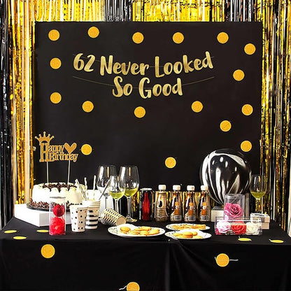62 Never Looked So Good Gold Glitter Banner - 62nd Anniversary and Birthday Party Decorations