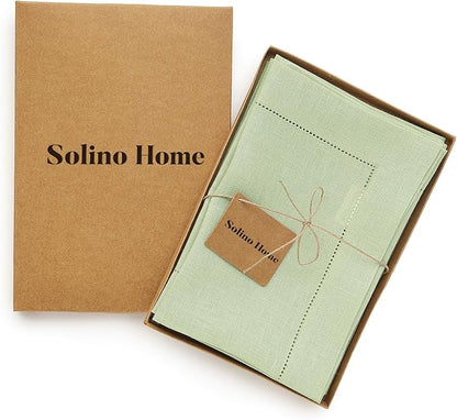 Solino Home Linen Cloth Napkins Set of 6-100% Pure Linen Sage Green Dinner Napkins 20 x 20 Inch for Autumn, Christmas, Winter, New Year - Classic Hemstitch, Handcrafted and Machine Washable