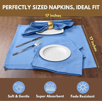 Native Fab Solid Cloth Napkin Set of 4, 100% Cotton, Washable, Reusable Dinner Cloth Napkin 17x17 inches, Table Decor Napkins for Dinner, Events, Sky Blue