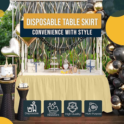 Exquisite Ruffle Table Skirt Light Yellow 2 Pack 14 Ft Long Table Skirts for Rectangle Tables 6ft Plus or Round Tables Skirts with Adhesive Strip for Gender Reveal Decor & Happy Birthday Parties