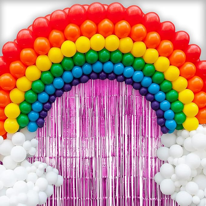 10 Pack Pink Fringe Backdrop, Pink Tinsel Backdrop Curtains, Party Decorations Supplies for Birthday, Holidays, Parties & More