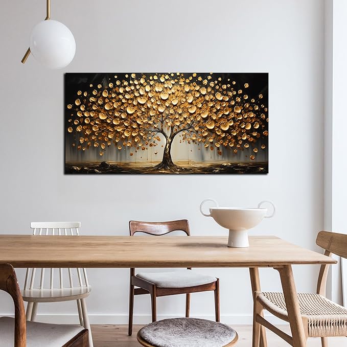 Tree Canvas Wall Art for Living Room Gold Wall Art for Bedroom Above Bed Home Office Print Wall Decor 20 x 40 Inch