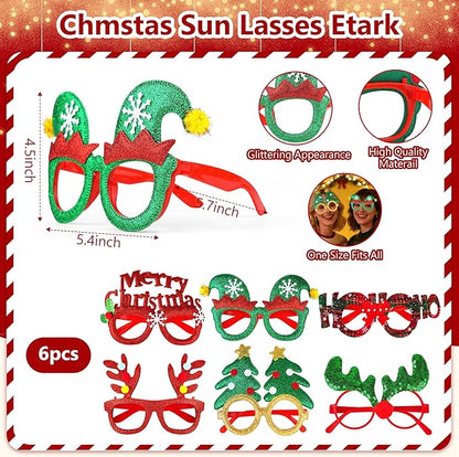 fiintrwa Christmas Headband Beads Necklace Hair Hoop Eyewear Eyeglass Santa Hat Photo Props for Xmas Party Decoration Supplie