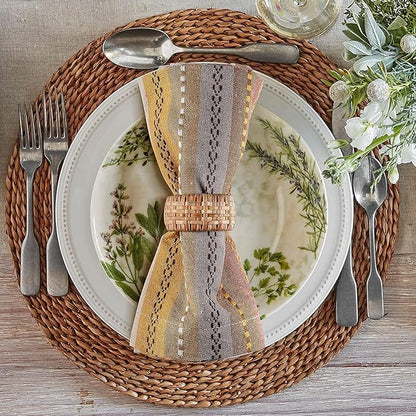 Multi Color Salsa Stripes Cotton Cloth Napkin Set of 12 - Durable Reusable Machine Washable for Dinner Table Décor, Wedding, Party, Bar, Cocktail, Everyday Use 18x18 Inch - Beige Multi