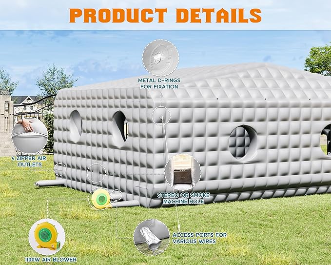 SPECRAFT 33x20x13 FT Large Inflatable Night Club Tent for Adults, Space Capsule Inflatable Nightclub with 6 Windows & Movie Screen Hooks, Event Tent for Backyard Party, Silver