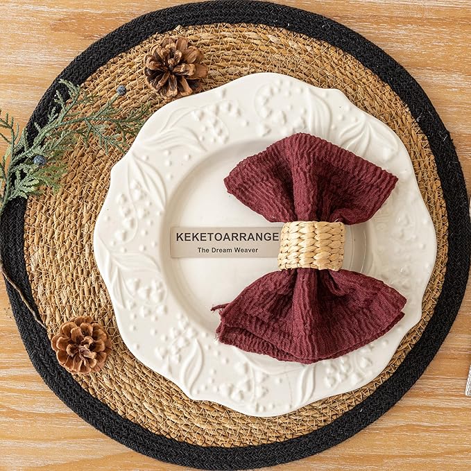 Cheesecloth Napkins 17x17 Inches Cloth Napkins Reusable Washable Handmade for Lunch Dinner Wedding Baby Bridal Shower Party Rustic Boho Decorations Bulk Set of 6 Burgundy