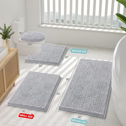 Smiry Luxury Chenille Toilet Rugs U-Shaped 24x20, Soft Absorbent Non-Slip Contour Bathroom Rugs for Toilet, Machine Washable Contoured Bath Mats, Light Grey