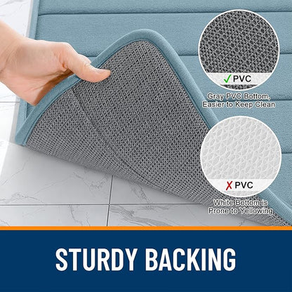 OLANLY Memory Foam Bath Mat 24x16, Super Soft Absorbent Bathroom Rugs, Quick Dry, Machine Washable Shower Floor Rugs, Bathmat Carpet, Bathroom Home Decor Accessories, Airy Blue