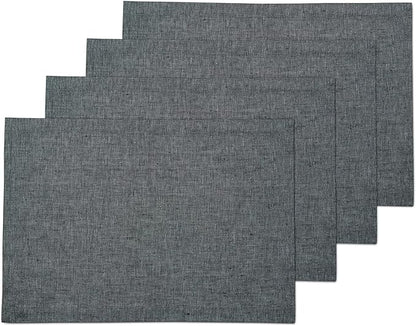 Solino Home Linen Placemats Set of 4 - Charcoal Grey Placemats 14 x 19 Inch - 100% Pure Linen Table Mats for Fall, Autumn, Winter, Thanksgiving - Athena