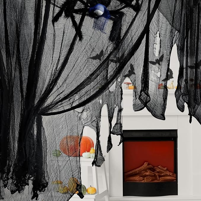 Halatool 85 X 400 in Halloween Creepy Cloth, Black Spooky Cheesecloth Scary Hanging Gauze Decor for Halloween Party Supplies Haunted Houses Windows Doorways Indoors & Outdoors