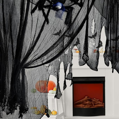 Halatool 85 X 400 in Halloween Creepy Cloth, Black Spooky Cheesecloth Scary Hanging Gauze Decor for Halloween Party Supplies Haunted Houses Windows Doorways Indoors & Outdoors