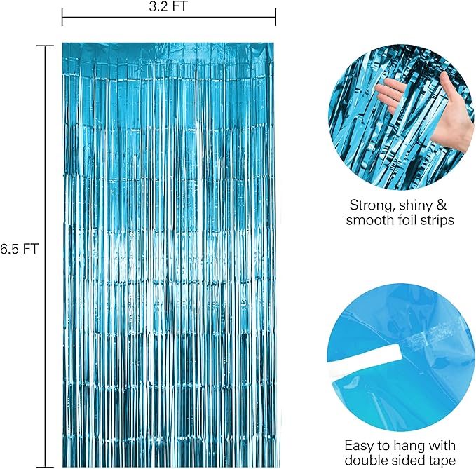 10 Pack Light Blue Fringe Backdrop Curtains, Light Blue Streamers Party Backdrop, Christmas Decorations, New Year Decorations, White Party Decorations Supplies For Birthday, Holidays, Parties & More