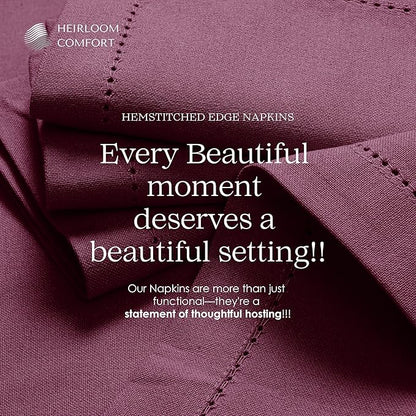 Burgundy Wine Cloth Napkins 18"x18", Set of 6-100% Cotton, Soft, Absorbent, Durable, Reusable, Washable - Hemstitch Mitered Edges - Ideal for Weddings, Receptions, Holiday Events