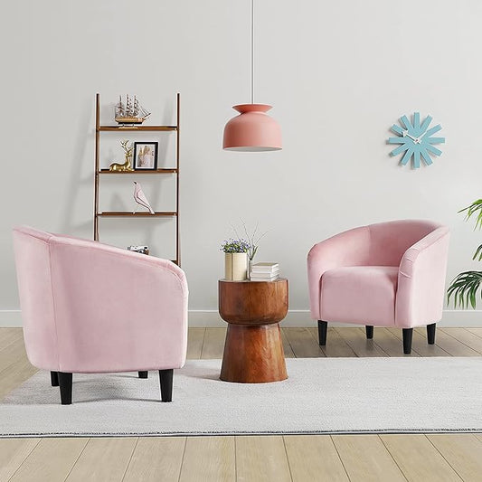 Yaheetech Barrel Chairs, Furry Accent Chairs with Soft Padded Armrest for Living Room Bedroom Waiting Room Office, Set of 2, Pink